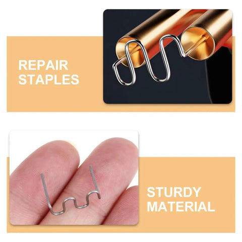 Healvian 100 Piece 0.8mm Wave Shaped Hot Car Bumper Repair Staples For Automotive Plastic Welding Kit shown with sturdy wave staple.