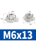 Beefy Grip Heavy Duty Four Claw T Nut Set 304 Stainless Steel KnockIn Captive Nut Inserts For Wood Anti Rotation Vibration Resistant M6x13mm