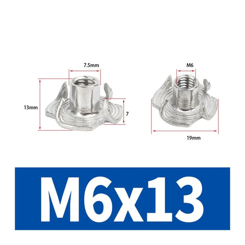 Beefy Grip Heavy Duty Four Claw T Nut Set 304 Stainless Steel KnockIn Captive Nut Inserts For Wood Anti Rotation Vibration Resistant M6x13mm
