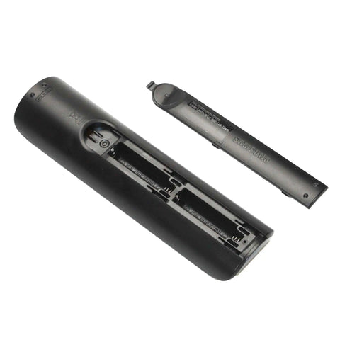Open back view of BN59-01199F Replacement Remote Control for Samsung Smart TVs, showing battery compartment.