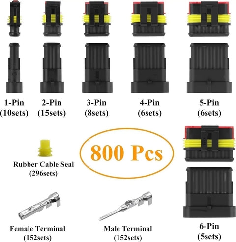 Must Have Waterproof Automotive Electrical Connectors Kit 1 To 6 Pin Set With Ratcheting Crimper Pliers 50 Sets image