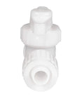 Slick 1/2 Inch Inline Water Shut Off Valve For PEX And Gray Tubing 2 Pack With Quick Turn Handle showing white valve design.
