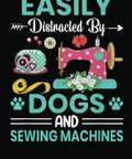 Colorful illustration of sewing machine and dog elements on cover of Walking Journal For The Distracted Dog Lover Who Digs Quilting And Sewing A Handy Puppy Tracker Report And Record With A Hustle Checklist And A French Style Dog Pattern For Everyday Dog Walks