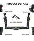 Beefy Dual Handle Underwater Camera Tray Bracket with Standard Quarter Inch 20 Thumb Screws, rubber grips, stainless components