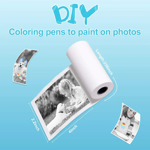 10 Roll Print Paper Refill For Kids Instant Camera That Fits Most Mini Photo Cameras, 4 x 2.2 Inch Thermal Paper, Each Roll Delivers About 60 Photos, Quick Easy Install, Great For On The Go Fun. roll with 4 x 2.2 inch thermal photo paper