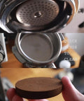 Espresso Puck Screen 53.3mm 1.7mm Thick 150μm Mesh Reusable Filter For 54mm Portafilter Basket 316 Stainless Steel in use