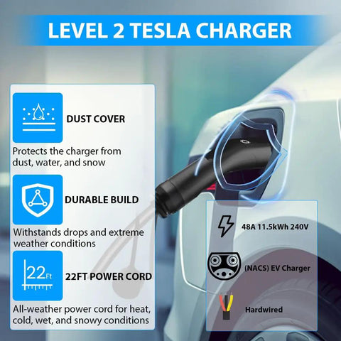 Tesla Level 2 EV Charger 48 Amp Wall Charger Hardwired WiFi Enabled with Smart App Control for Home Use details