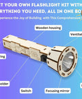 DIY Wooden Flashlight STEM Kit For Kids Aged 8 To 12 Battery Operated Educational Science Project With Built In Switch Hands On Learn Basic Circuits And Build A Real Working Flashlight, wooden flashlight kit with labeled parts