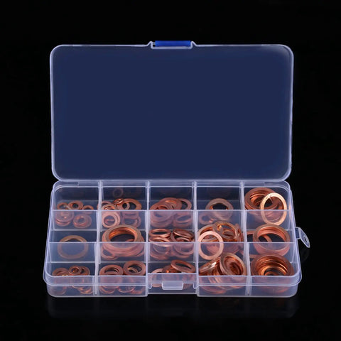 Top Tier Copper Flat Washer Assortment Set With M5 And M22 Sizes Perfect For Grounding Heat Conduction And Bolt Jobs On Machinery Frames Or Plumbing Projects Keeping Your Gear Cool And Connected Like Never Before. copper flat washer assortment in storage case