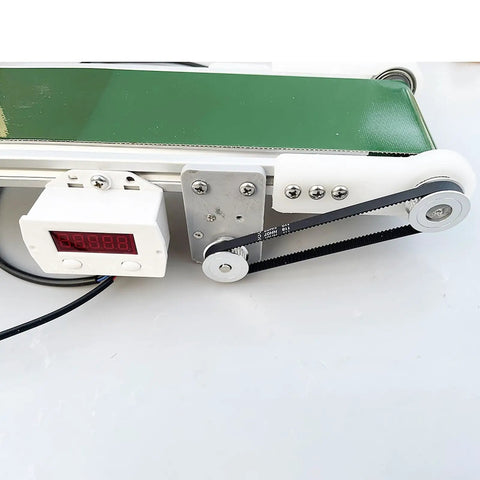 Desktop Pvc Conveyor Belt With Automatic Counter And Adjustable Speed Cargo Lane showing control panel and motor mechanism.