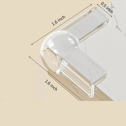 Kid Safe Corner Guards For Baby Proofing Edges And Tables, 40 Pack shown with dimensions on a marble surface