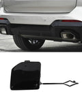 BMW X3 G01 Painted Rear Bumper Tow Hook Cover 2022 2023 2024 One Piece Replacement shown with installed rear view