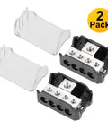 4 Way Car Amp Power Distribution Block 0 2 4 AWG In and 4 8 10 AWG Out Nickel Plated Internals Ground Distributor for Multi Amp Car Audio Wiring 2 Pack, black covers