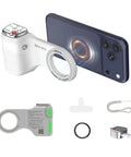 Phone Camera Grip For iPhone Pro Max With Thumb Rest Enhanced Mount And Detachable Remote, showing components and design.
