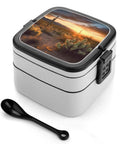 Desert Sunset Cactus Bento Box with stackable design and portable handle, double layer lunch box, leak proof and lightweight, meal prep box