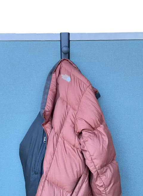 Over The Panel Garment Hanger For Cubicles With Double Posts Fits Two And A Half To Three Inch Office Partition Panels Black with coat.