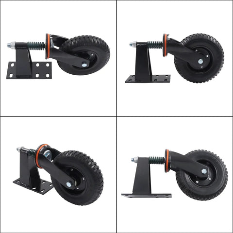 Ultra Heavy Duty 8 Inch Fence Gate Roller, Rock Solid 600 Lb Steel Core Caster With Quiet Rubber Tread, angled view with mount.