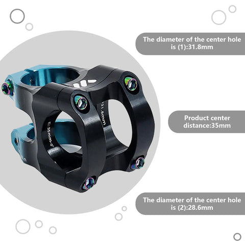 Beefy Aluminum MTB Bike Stem 30 Degree Rise, 50mm Center Distance, 28.6mm Steerer, Black and Blue CNC Machined 6061 T6