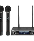 Rechargeable Wireless Microphone System With Dual Metal Handheld Mics And Box Receiver, 2x100 UHF Professional Dynamic Microphones