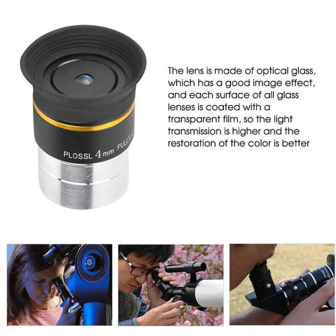 Image of a 1.25 Inch 4mm Plossl Eyepiece With Full Multilayer Coating And Metal Body For Astronomy Telescopes, showing clear glass optics