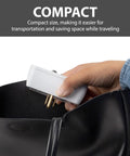 Hand placing Refrigerator Surge Protector With 3 Outlets, Heavy Duty Appliance Guard For Fridge, Microwave, Washer, Garage Door And More in bag