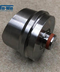 BFT waterjet suction check valve body; metal cylindrical component with red gasket, Win-Win logo visible