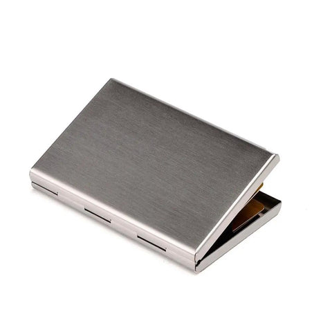 RFID Blocking Stainless Steel Card Holder Wallet slick metal card case open view showing card slot, compact mini size.