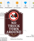 No Truck Turn Around Sign For Private Driveways And Loading Zones, High Visibility 12 By 18 Inch Aluminum Sign On A 35 Inch Metal Stake, Heavy Duty Outdoor Marker For Parking Lots, Warehouses, Yards, And Home Use. Maroon no truck turn sign