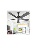 52 Inch Black Outdoor Flush Mount Ceiling Fan With Remote Control No Light, 5 Blades, 6 Speed DC Motor installed indoors