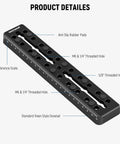 9 Inch Vixen Style Dovetail Rail Plate With Metal Mounting Saddle Dual Countersink Slots For Balancing Gear And M6 One Quarter Inch And Three Eighths Inch Camera Screws For OTA Telescope Mount Adapter And Equatorial Tripod with labeled features