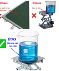 Lab scissor jack stand with 4x4 in stainless platform, adjustable 50–160 mm, silicone non-slip pad, 5 kg
