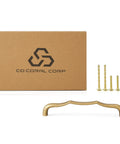 Solid Brass Cabinet Pulls 5 Pack, 5 Inch Hole Center Drawer Handles, Premium Hardware displayed with screws and packaging.