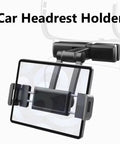 Heavy Duty Car Headrest Mount For Tesla Cybertruck Secure Tablet Screen Bracket With Locked In Grip rear seat holder showcasing secure clamp design.