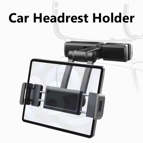 Heavy Duty Car Headrest Mount For Tesla Cybertruck Secure Tablet Screen Bracket With Locked In Grip rear seat holder showcasing secure clamp design.