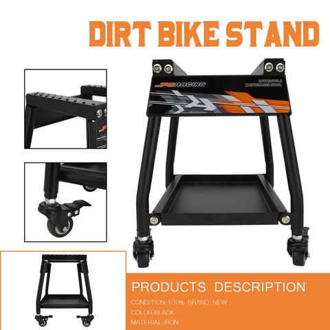 Detachable Dirt Bike Stand With Wheels And Tool Tray, Heavy Duty Maintenance Stand For Dirt Bikes And Pit Bikes, Movable Motorcycle Lift With Locking Casters