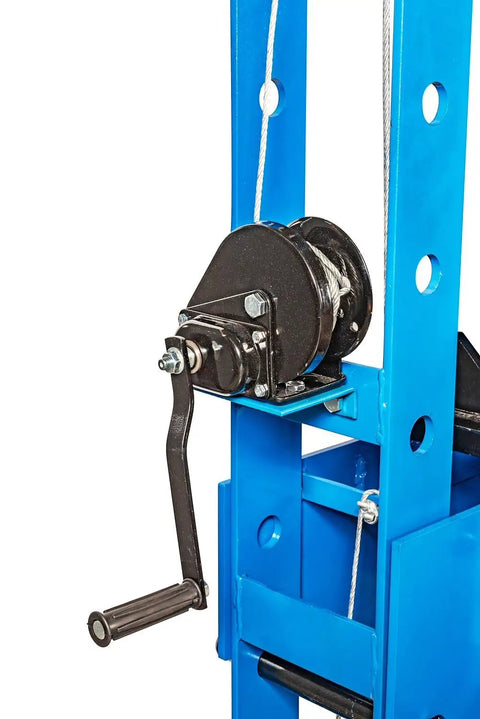 Side view of the 50-Ton Hydraulic Shop Press With Floor Mount, Air Operated Foot Pedal Or Manual Operation.