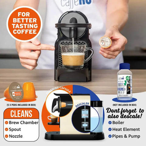 Nespresso Compatible Cleaning Pods, Five Cleaner Capsules To Boost Coffee Flavor, For OriginalLine Machines, Use With Descaling Kit