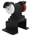 Heavy Duty Cordless Mini Bench Grinder With Permanent Magnet Copper Motor, compact polishing machine with brown corundum wheels.