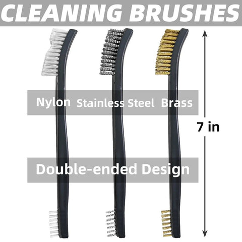 Complete 9-Piece Gun Cleaning Kit nylon, stainless steel, and brass double-ended brushes 7 inch length