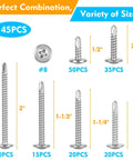 145 Pieces Self Tapping Screws For Metal Kit In 410 Stainless Steel Rust Resistant Six Sizes From One Half Inch To Two Inches Modified Truss Head