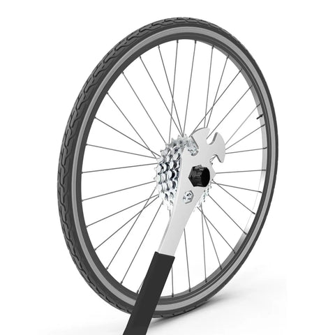 2 In 1 Bike Freewheel And Cassette Removal Tool For Easy Cassette Lockring And Freewheel Removal All In One Bicycle Repair Tool attached to bike wheel