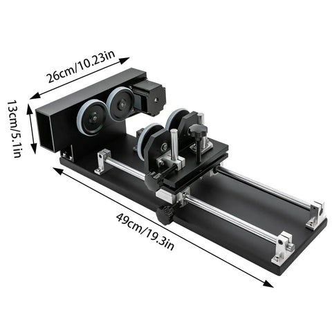 Rock Solid Rotary Attachment For Precision Engraving And Wood Carving freestanding motorized axis with aluminum build, 49cm length.