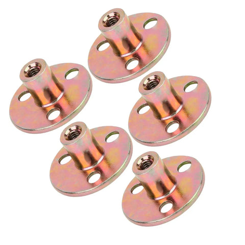 Five Pack Three Hole T Nuts With Round Base Flange Aluminum Alloy Tee Nut For Wood Furniture Fixing M8 Thread Brad Hole Tee Nut