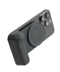 SnapGrip Pro Phone Camera Grip And Magnetic Power Bank With Qi2 Wireless Charging MagSafe Compatible Shutter Button attached to phone