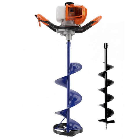 Beefy 52cc Gas Powered Post Hole Digger with 10 Inch Bit and 31.5 Inch Shaft, ideal for tough dirt, clay, and stone.