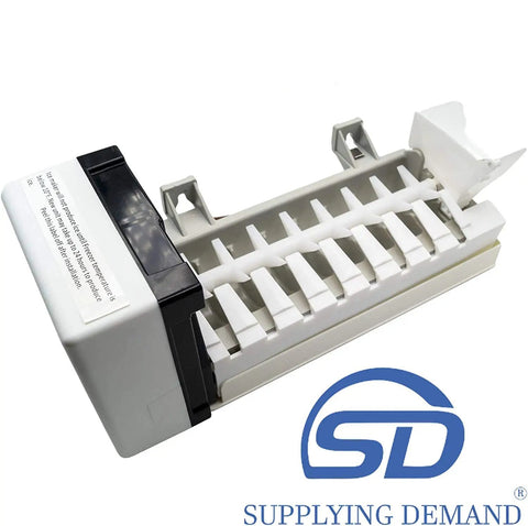 Refrigerator Ice Maker Assembly Replacement Fits W10793298 W10377152 W10469286 with white and black components.