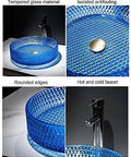 s Vessel Sink, Tempered Basin for Bathroom, Bar & Cloakroom, Countertop Wash Basin with Accessories, blue glass material, rounded edges