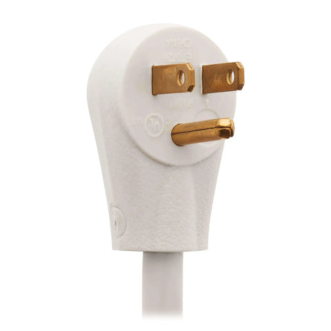 Close-up of the flat plug of the Must Have Surge Protector Power Strip With Six Outlets, Eight Foot Cord, 990 Joule Rating, 120V Gray.