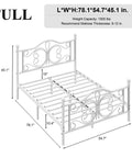 Full Size Metal Bed Frame Featuring Sculpted Butterfly Pattern Headboard In Shimmering White Polished Finish dimensions and specifications diagram.