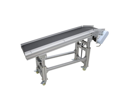 PVC Belt Inclined Conveyor System 59 Inch Long By 11.8 Inch Wide Electric Ramp Conveyor With Flat And Oblique Type Black Belt 110V